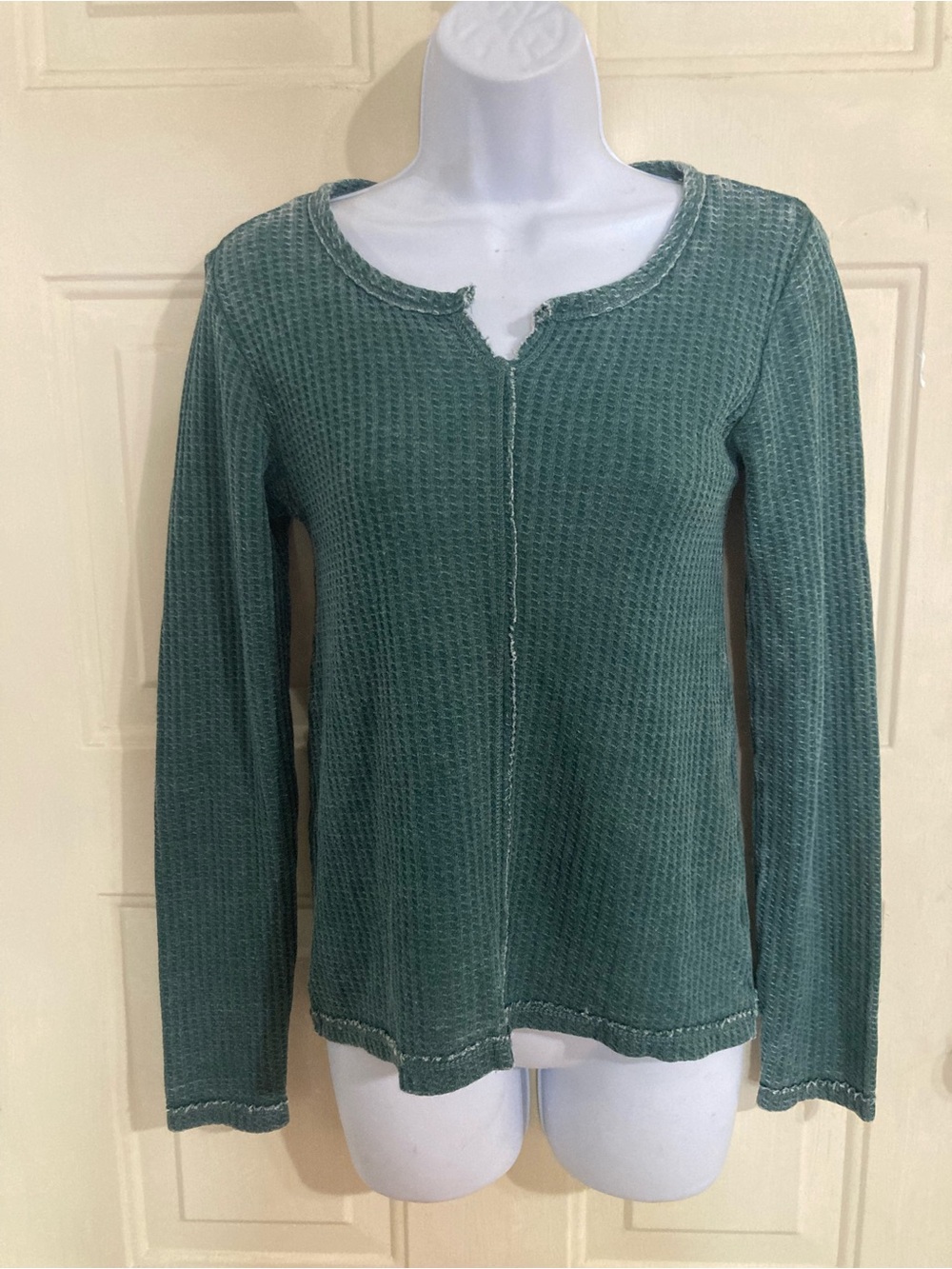 True Craft Seafoam Green Waffle Knit Long Sleeve Top